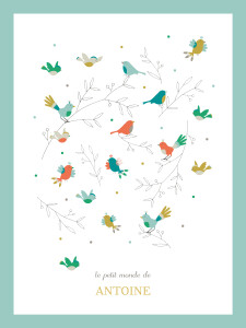 Affichette Oiseaux multicolores bleu