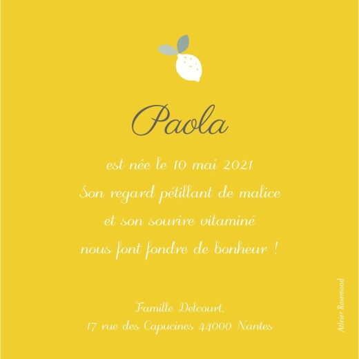 Faire-part de naissance Citrons (triptyque) jaune - Page 2 Faire-part de naissance Citrons (triptyque) jaune - Page 2