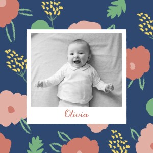 Faire-part de naissance Fleurs pastel photo bleu nuit Faire-part de naissance Fleurs pastel photo bleu nuit