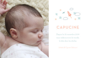 Faire-part de naissance Voyage galactique photo blanc Faire-part de naissance Voyage galactique photo blanc