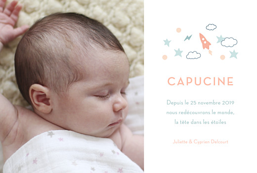 Faire-part de naissance Voyage galactique photo blanc Faire-part de naissance Voyage galactique photo blanc