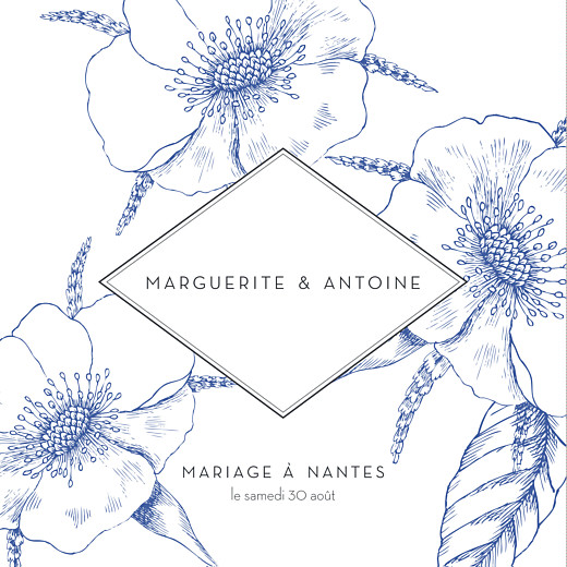 Faire-part de mariage Gravure chic (4 pages) bleu Faire-part de mariage Gravure chic (4 pages) bleu