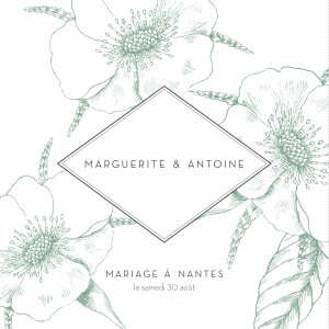 Faire-part de mariage Gravure chic (4 pages) vert Faire-part de mariage Gravure chic (4 pages) vert