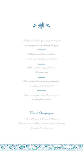 Menu de mariage Ruban liberty bleu - Verso Menu de mariage Ruban liberty bleu - Verso