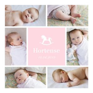 Carte de remerciement Merci petit cheval 6 photos rose layette Carte de remerciement Merci petit cheval 6 photos rose layette
