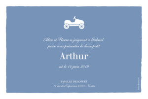 Faire-part de naissance Petite voiture photo paysage bleu wedgwood Faire-part de naissance Petite voiture photo paysage bleu wedgwood