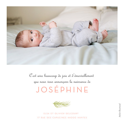 Faire-part de naissance Aquarelle végétale photo rose Faire-part de naissance Aquarelle végétale photo rose