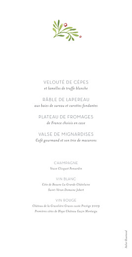 Menu de mariage Murmure de forêt vert - Verso Menu de mariage Murmure de forêt vert - Verso