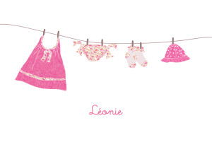Faire-part de naissance Fil à linge liberty framboise Faire-part de naissance Fil à linge liberty framboise