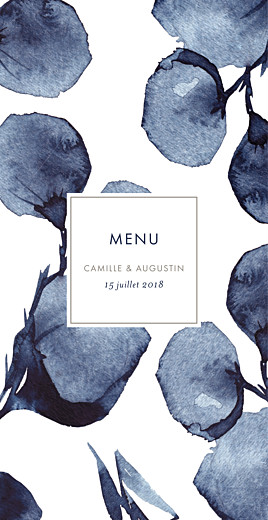 Menu de mariage Ombres florales bleu Menu de mariage Ombres florales bleu