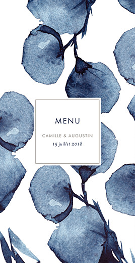 Menu de mariage Ombres florales (4 pages) bleu Menu de mariage Ombres florales (4 pages) bleu