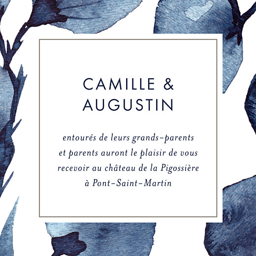 Carton d'invitation mariage Ombres florales bleu - Recto