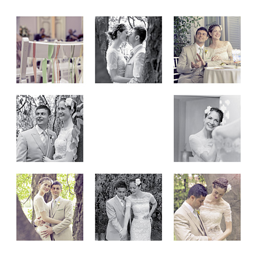 Carte de remerciement mariage Simple 8 photos (dorure) blanc Carte de remerciement mariage Simple 8 photos (dorure) blanc