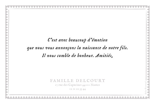Faire-part de naissance Mon chéri paysage blanc - Verso Faire-part de naissance Mon chéri paysage blanc - Verso