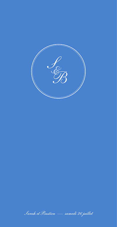 Menu de mariage Chic médaillon bleu finition Menu de mariage Chic médaillon bleu finition
