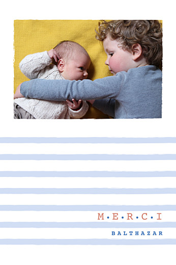 Carte de remerciement Merci marinière photo bleu Carte de remerciement Merci marinière photo bleu