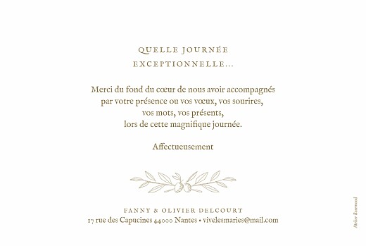 Carte de remerciement mariage Provence Kraft - Verso