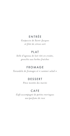Menu de mariage Lettres d'amour bleu Menu de mariage Lettres d'amour bleu
