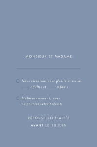 Carton réponse mariage Lettres d'amour (dorure) bleu Carton réponse mariage Lettres d'amour (dorure) bleu