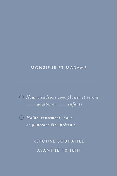 Carton réponse mariage Lettres d'amour (dorure) bleu finition Carton réponse mariage Lettres d'amour (dorure) bleu finition