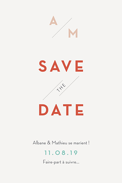 Save the Date Graphique orange et turquoise finition Save the Date Graphique orange et turquoise finition