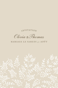 Carton d'invitation mariage Mille fougères (portrait) beige
