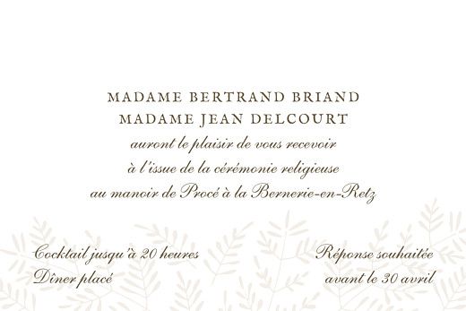 Carton d'invitation mariage Mille fougères beige - Verso Carton d'invitation mariage Mille fougères beige - Verso