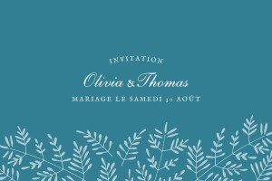 Carton d'invitation mariage Mille fougères bleu