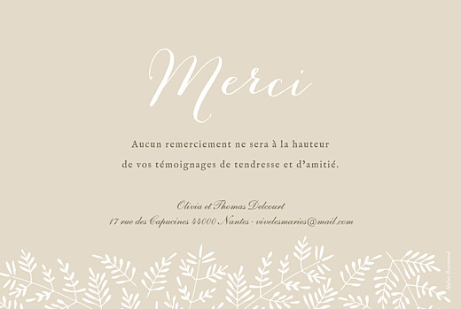 Carte de remerciement mariage Mille fougères beige - Verso Carte de remerciement mariage Mille fougères beige - Verso