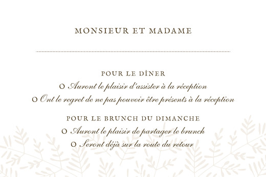 Carton réponse mariage Mille fougères beige Carton réponse mariage Mille fougères beige