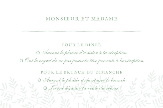 Carton réponse mariage Mille fougères vert - Verso Carton réponse mariage Mille fougères vert - Verso