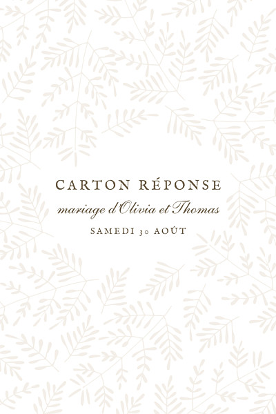 Carton réponse mariage Mille fougères (portrait) beige finition Carton réponse mariage Mille fougères (portrait) beige finition