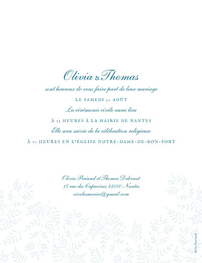Faire-part de mariage Mille fougères bleu - Verso Faire-part de mariage Mille fougères bleu - Verso