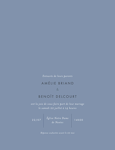Faire-part de mariage Lettres d'amour portrait dorure bleu Faire-part de mariage Lettres d'amour portrait dorure bleu