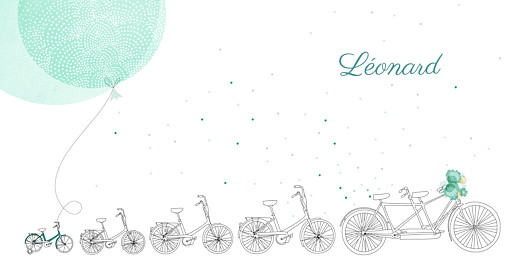 Faire-part de naissance À bicyclette (4 enfants) vert Faire-part de naissance À bicyclette (4 enfants) vert