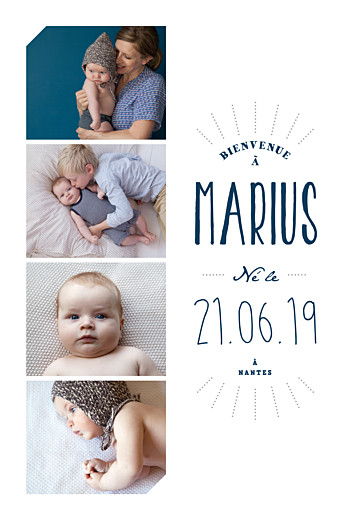 Faire-part de naissance Bienvenue portrait bleu - Recto Faire-part de naissance Bienvenue portrait bleu - Recto