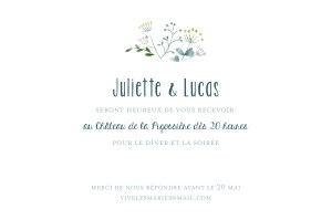 Carton d'invitation mariage Bouquet sauvage bleu