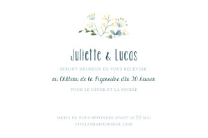 Carton d'invitation mariage Bouquet sauvage jaune