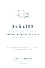 Carton d'invitation mariage Bouquet sauvage (portrait) bleu