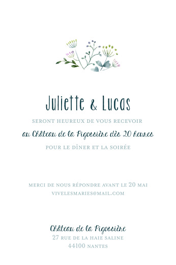 Carton d'invitation mariage Bouquet sauvage (portrait) rose Carton d'invitation mariage Bouquet sauvage (portrait) rose