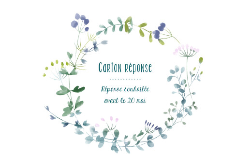 Carton réponse mariage Bouquet sauvage bleu - Recto Carton réponse mariage Bouquet sauvage bleu - Recto