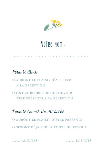 Carton réponse mariage Bouquet sauvage (portrait) jaune - Verso Carton réponse mariage Bouquet sauvage (portrait) jaune - Verso