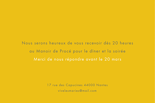 Carton d'invitation mariage Palermo blanc & jaune - Verso Carton d'invitation mariage Palermo blanc & jaune - Verso