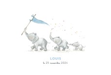 Faire-part de naissance 3 éléphants en famille bleu