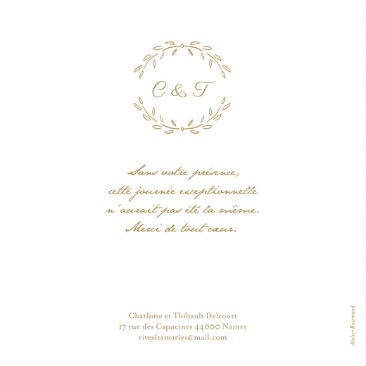 Carte de remerciement mariage Poème photo kraft - Verso