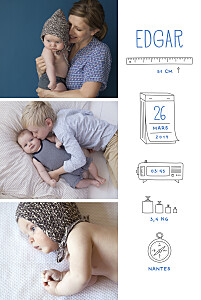 Faire-part de naissance Ruban pictos portrait bleu Faire-part de naissance Ruban pictos portrait bleu