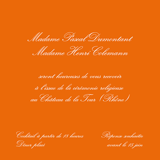 Carton d'invitation mariage Traditionnel (carré) orange - Recto