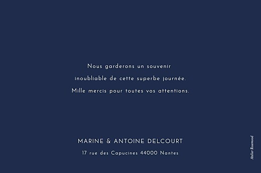 Carte de remerciement mariage Étincelles (dorure) bleu marine - Verso