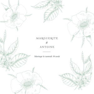 Faire-part de mariage Gravure simple (4 pages) vert Faire-part de mariage Gravure simple (4 pages) vert