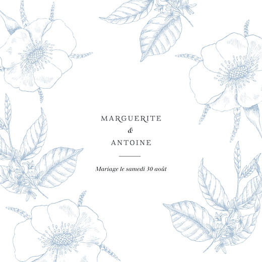Faire-part de mariage Gravure simple (rv) bleu Faire-part de mariage Gravure simple (rv) bleu